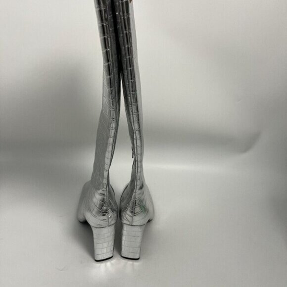 Zara Metallic Laminated Crocodile Embossed Knee High Boots Euro Sz 40 US Sz 9 - Picture 7 of 16